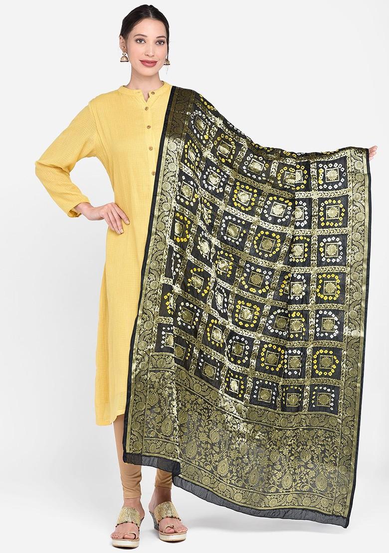 Black And Gold Toned Banarasi Bhandej Gharchola Silk Dupatta