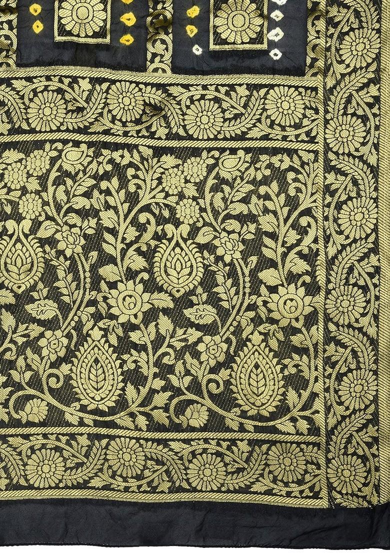 Black And Gold Toned Banarasi Bhandej Gharchola Silk Dupatta