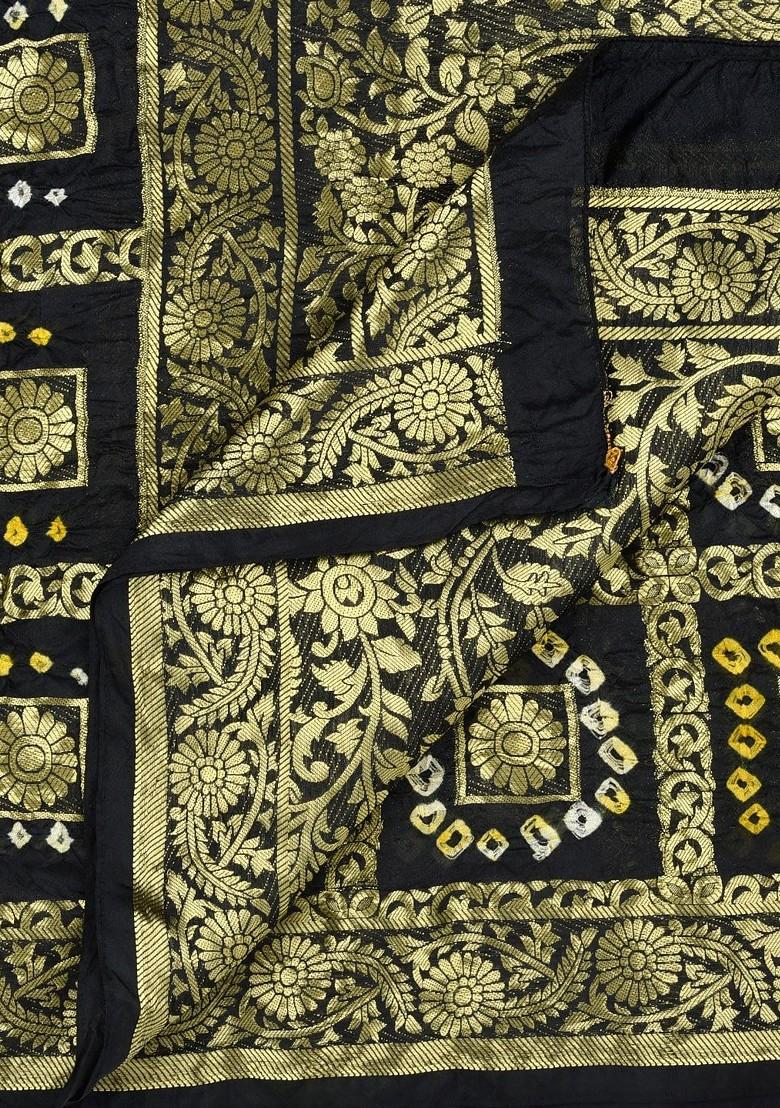 Black And Gold Toned Banarasi Bhandej Gharchola Silk Dupatta