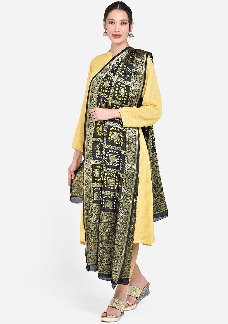 Black And Gold Toned Banarasi Bhandej Gharchola Silk Dupatta