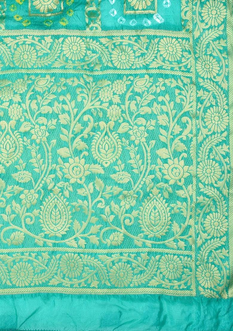 Sea Green And Gold Toned Banarasi Bhandej Gharchola Silk Dupatta