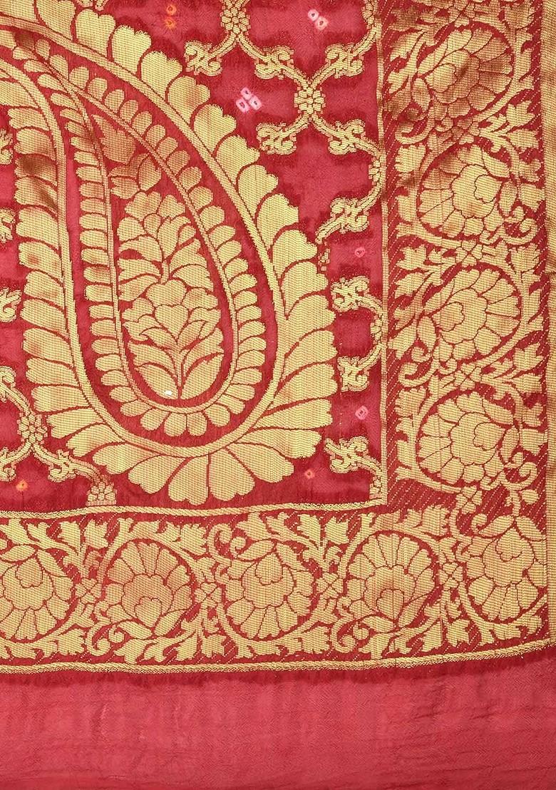 Red And Yellow Woven Design Dupatta