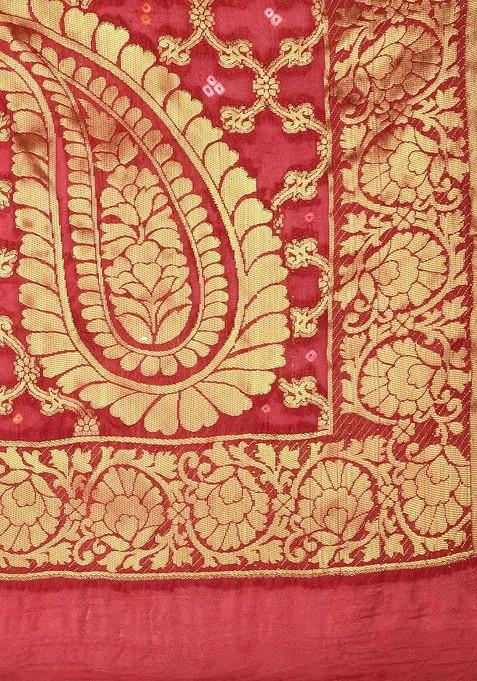 Red And Yellow Woven Design Dupatta