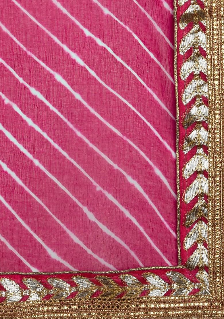 Women Pink And Off White Striped Leheriya Dupatta