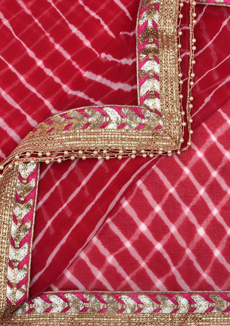 Women Red And Off White Striped Dupatta