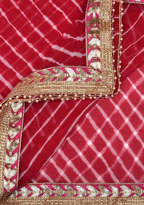 Women Red And Off White Striped Dupatta
