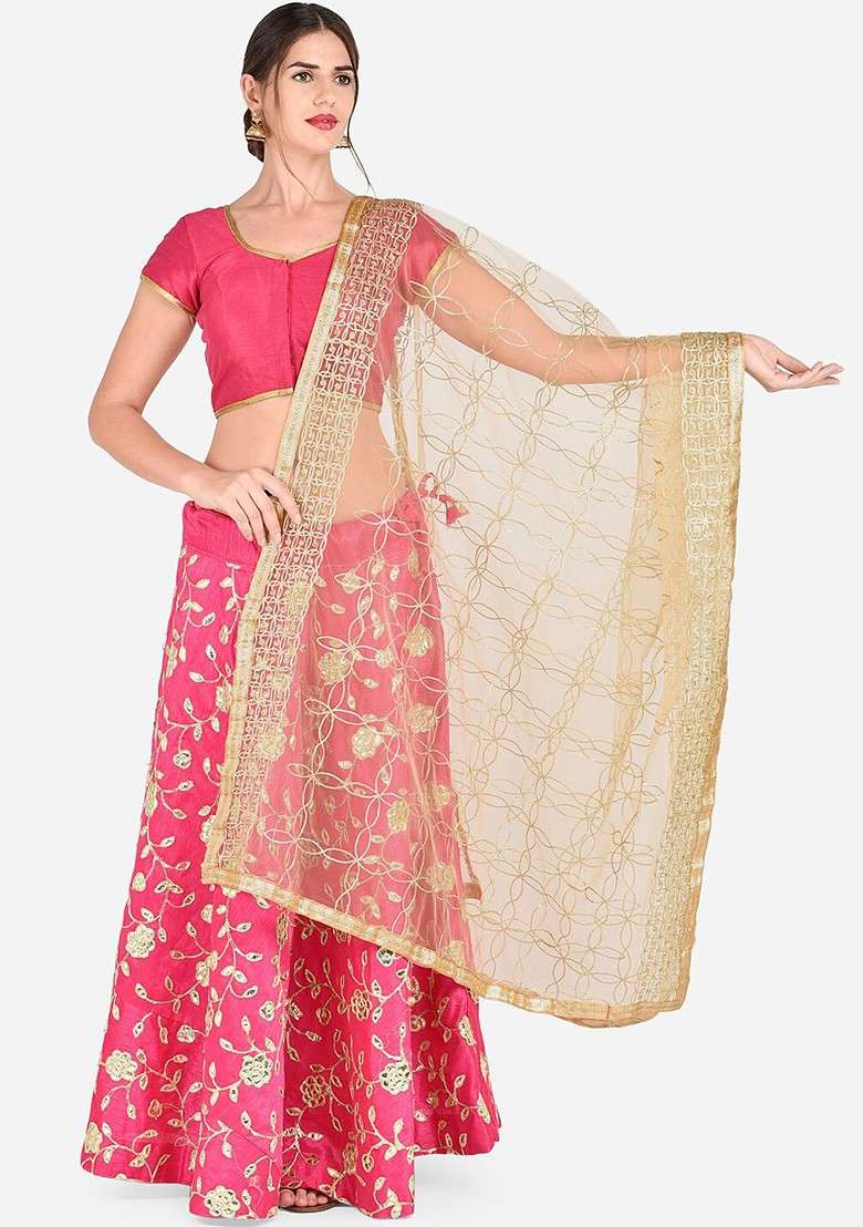 Beige Embroidered Dupatta - Indya