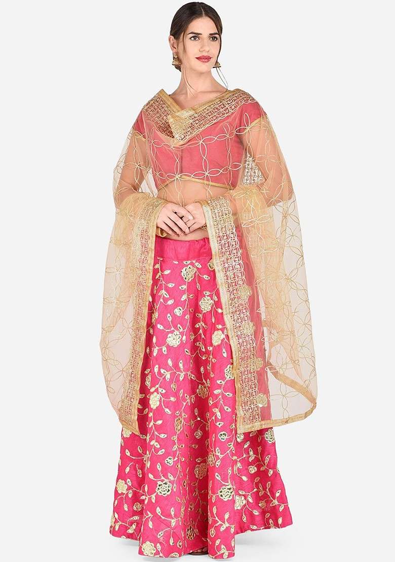 Beige Embroidered Dupatta - Indya
