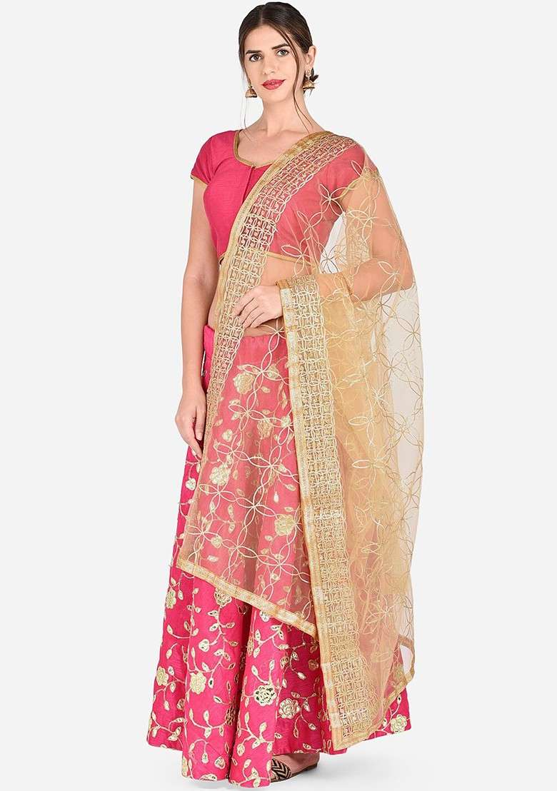 Beige Embroidered Dupatta - Indya
