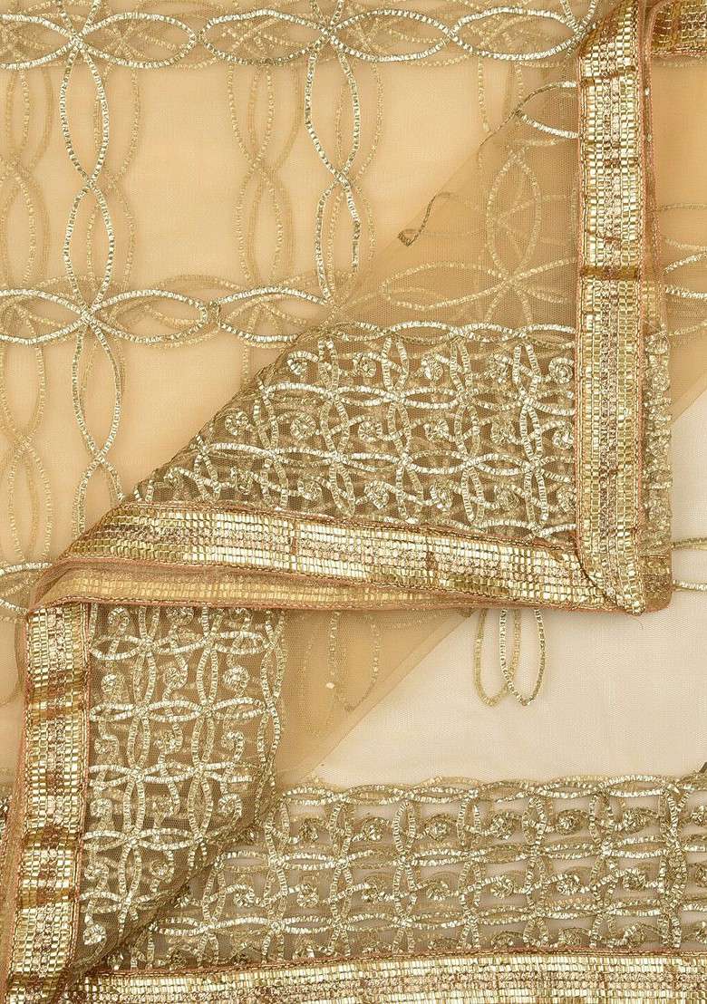Beige Embroidered Dupatta - Indya