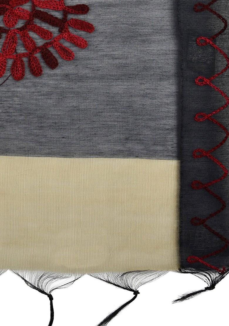 Gold Toned And Maroon Chanderi Silk Embroidered Dupatta