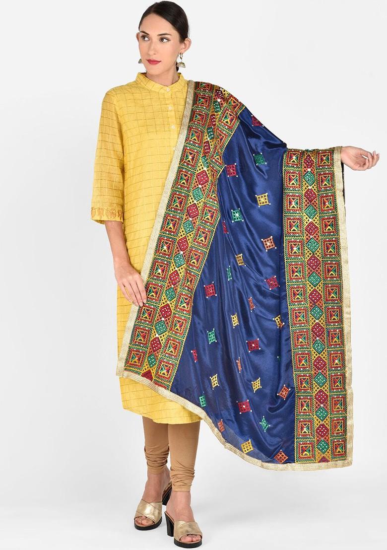 Navy Blue Phulkari Embroidered Dupatta