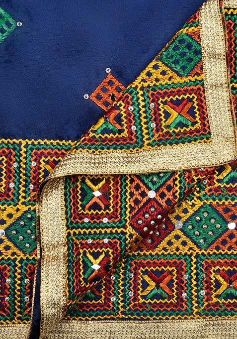 Navy Blue Phulkari Embroidered Dupatta