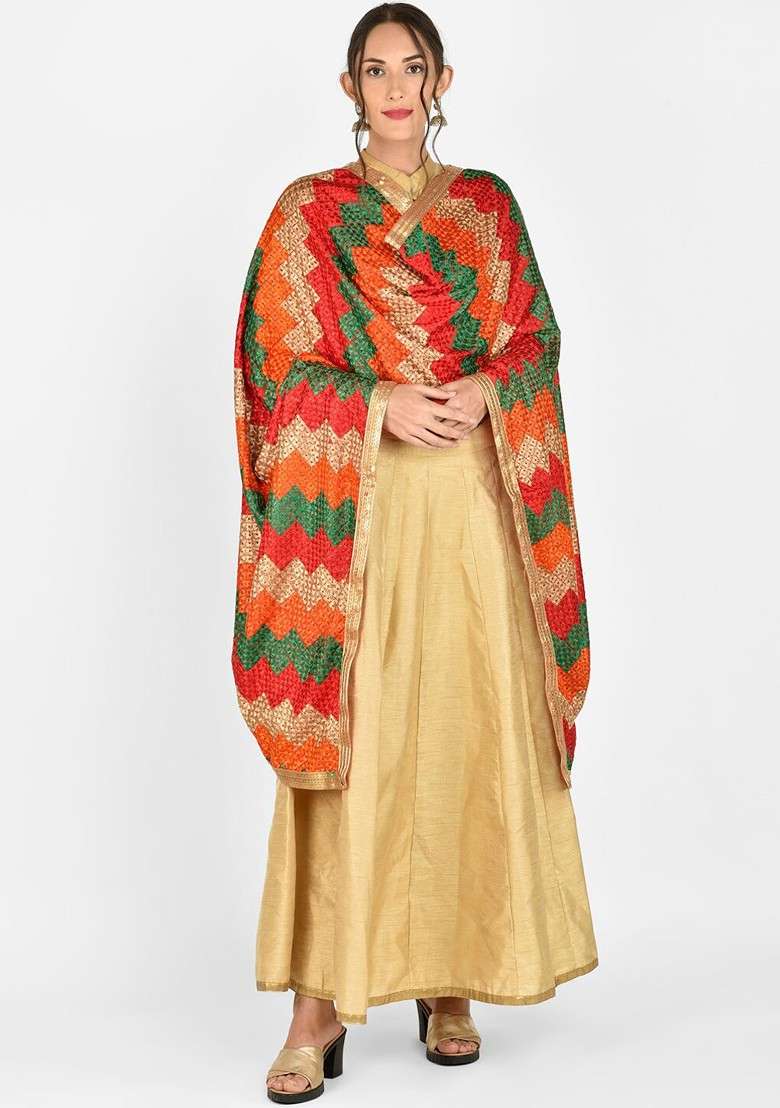 Multicoloured Embroidered Dupatta - Indya