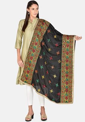 Black And Red Embroidered Dupatta