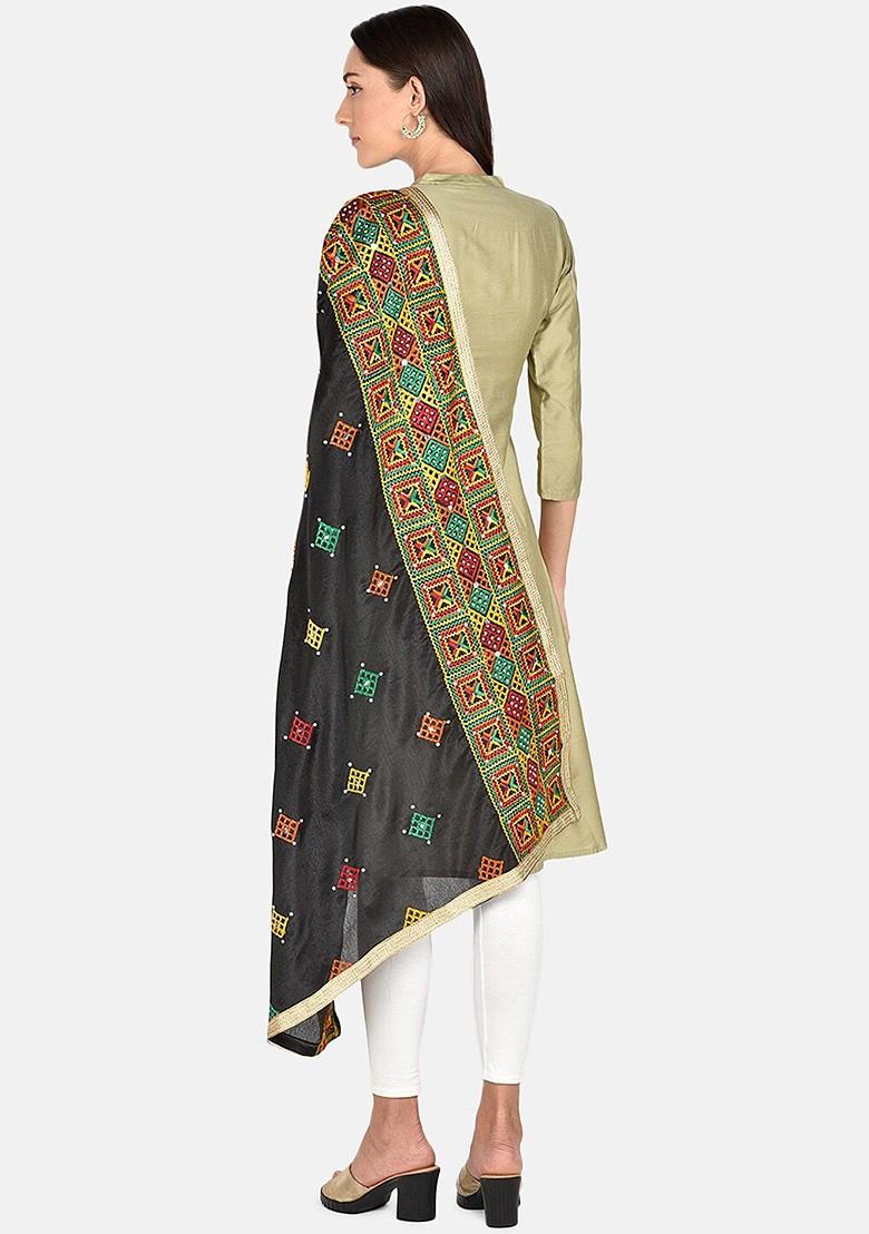 Black And Red Embroidered Dupatta