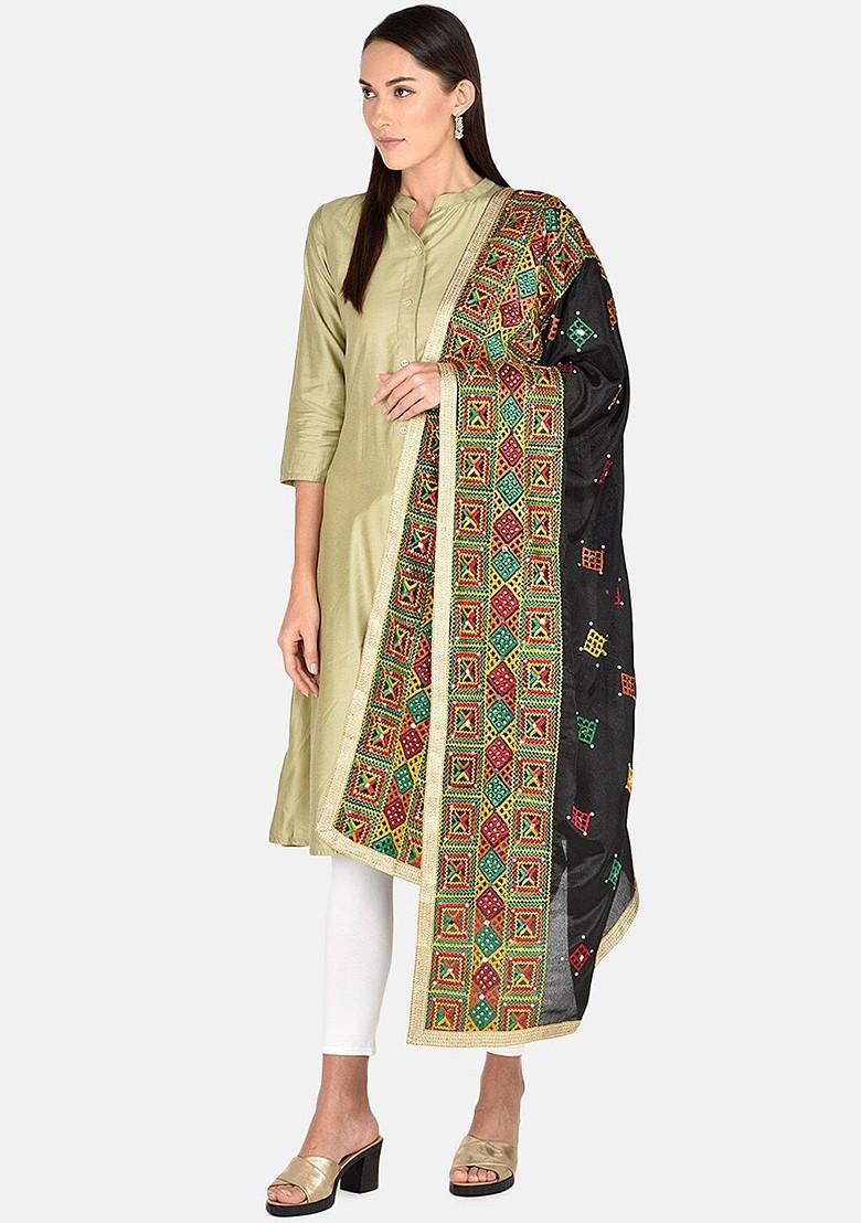 Black And Red Embroidered Dupatta