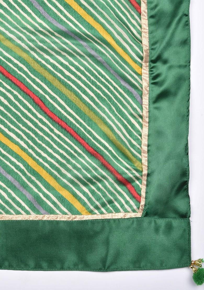 Green And Beige Leheriya Dupatta