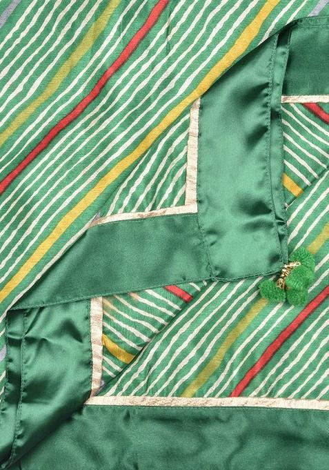 Green And Beige Leheriya Dupatta