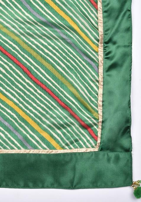 Green And Beige Leheriya Dupatta