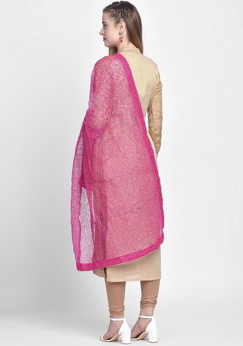 Women Pink Sequinned Dupatta