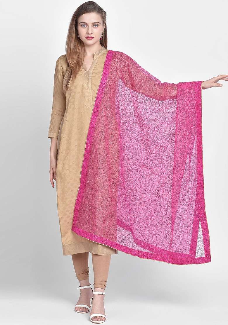 Women Pink Sequinned Dupatta - Indya