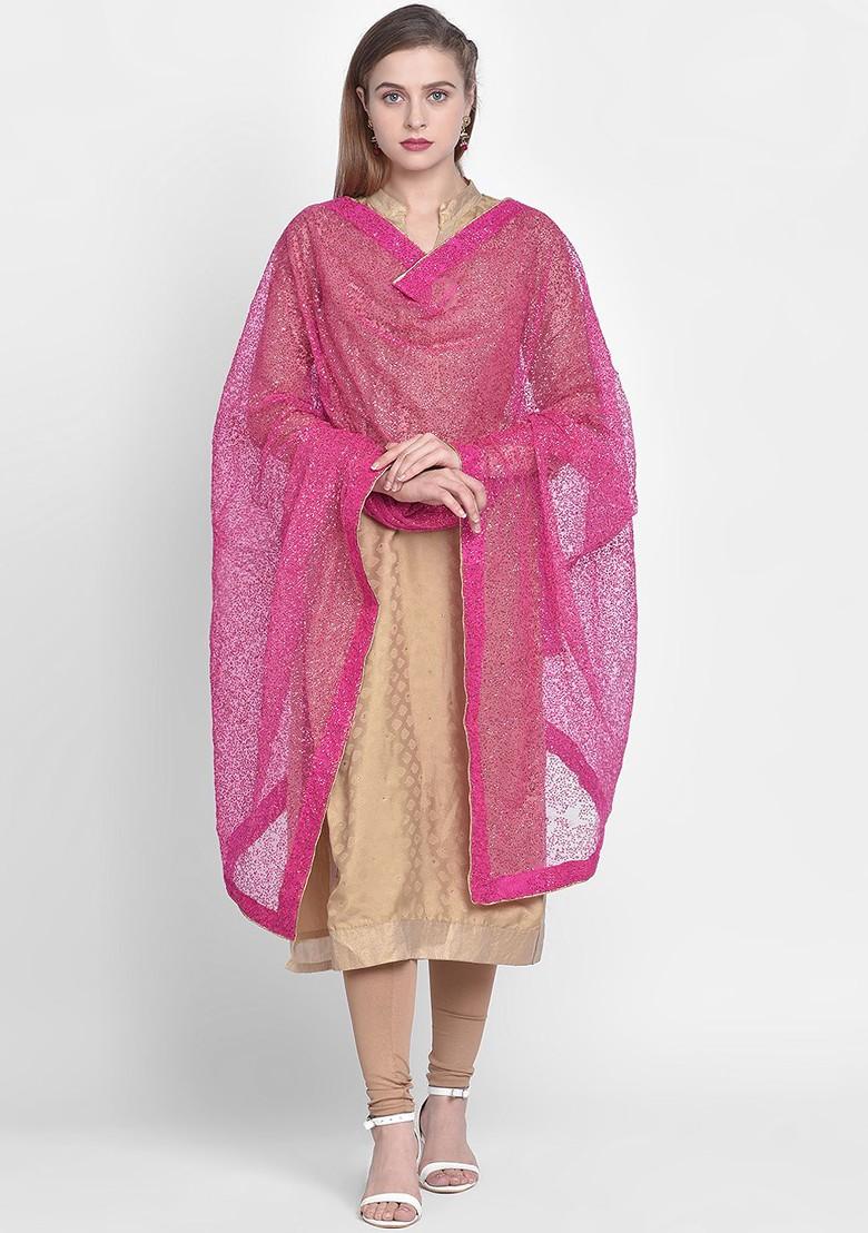 Women Pink Sequinned Dupatta