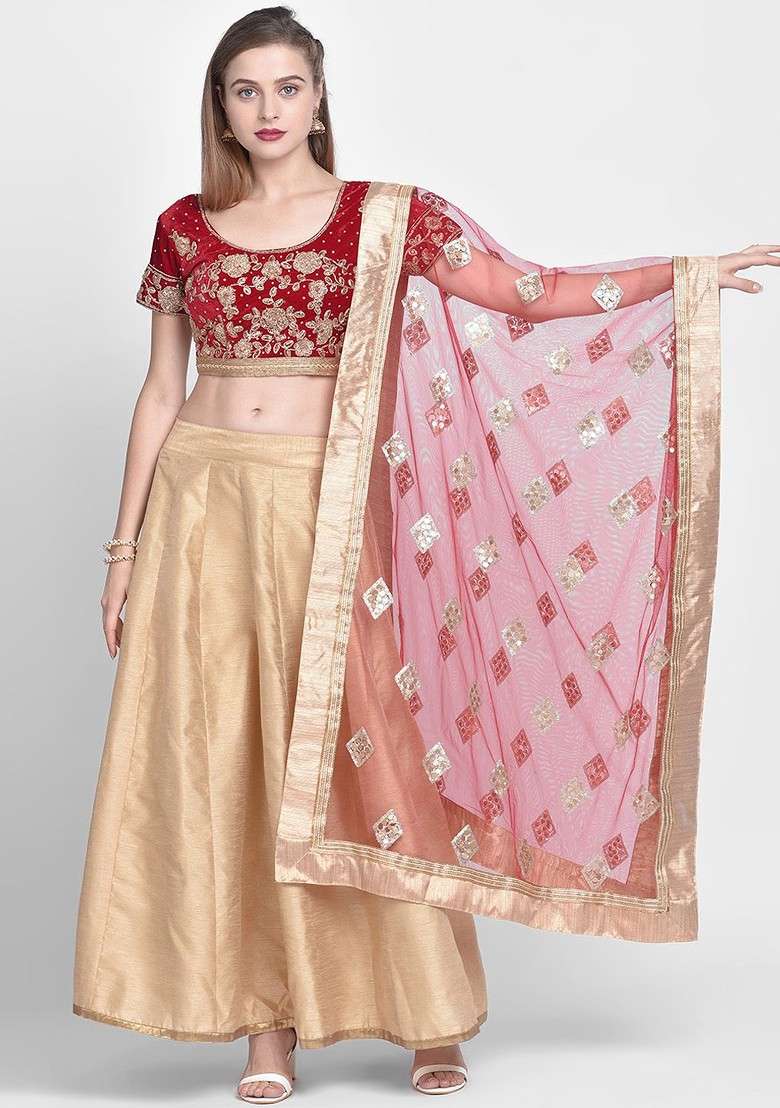 Women Red And Gold Toned Embroidered Dupatta - Indya