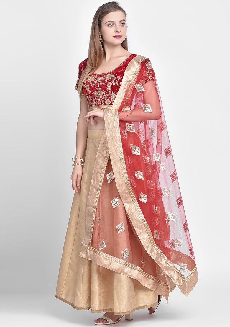 Women Red And Gold Toned Embroidered Dupatta