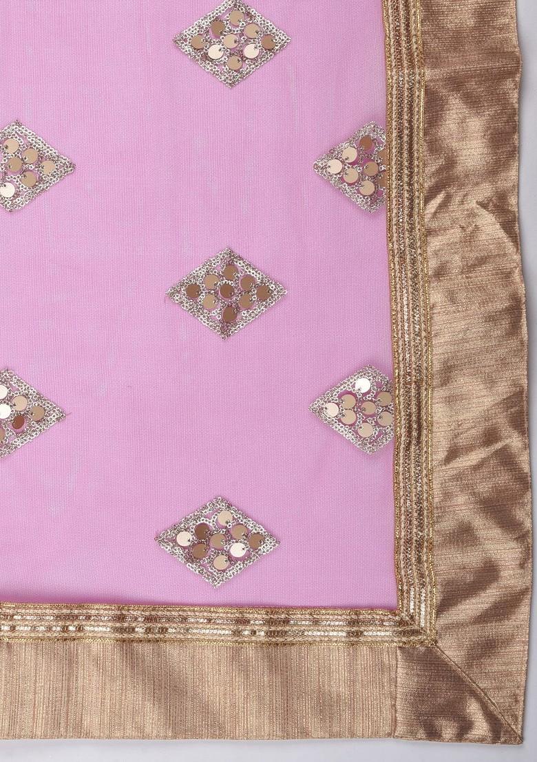 Women Pink And Gold Toned Embroidered Dupatta