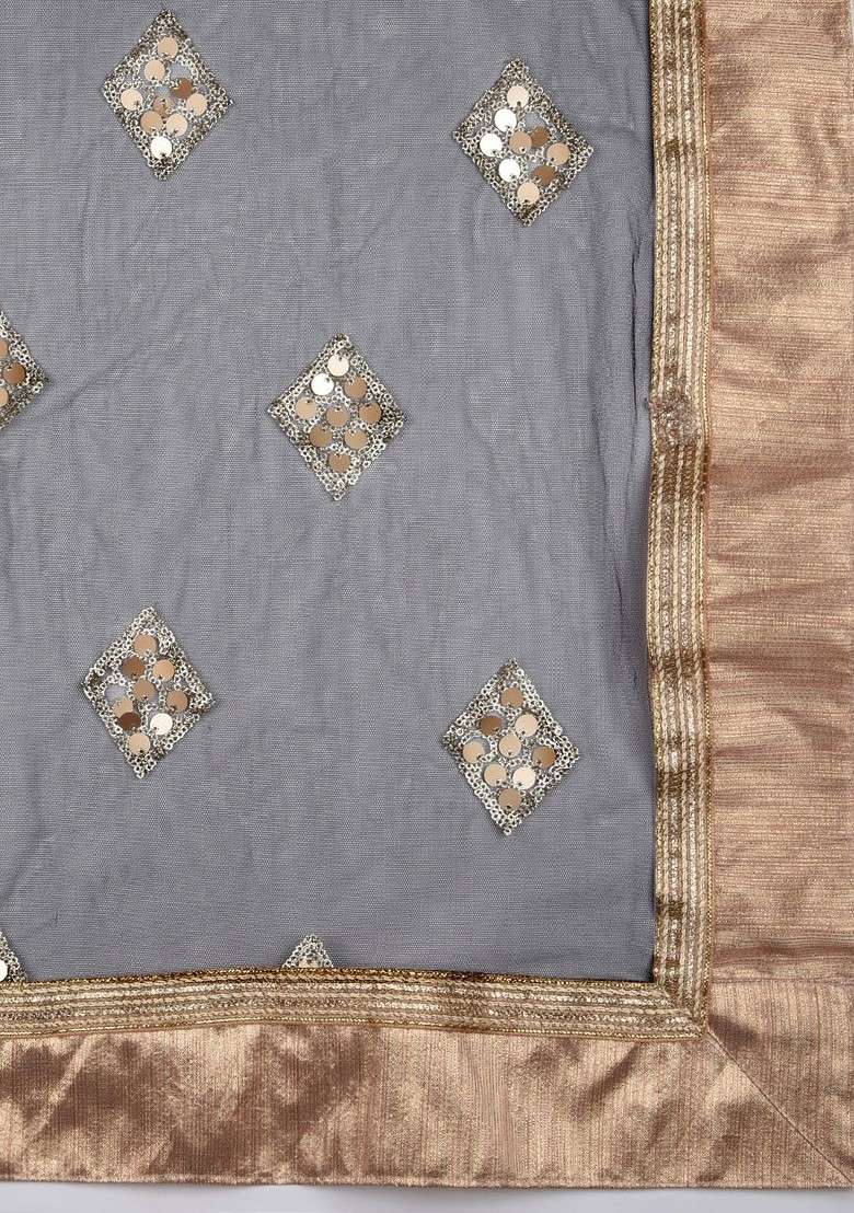 Black And Gold Coloured Embroidered Dupatta - Indya