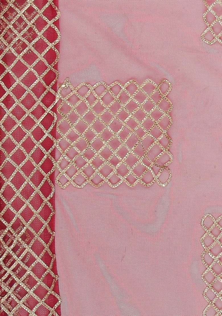 Red And Gold Toned Embroidered Dupatta - Indya