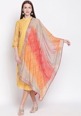 Red And Grey Printed Dupatta