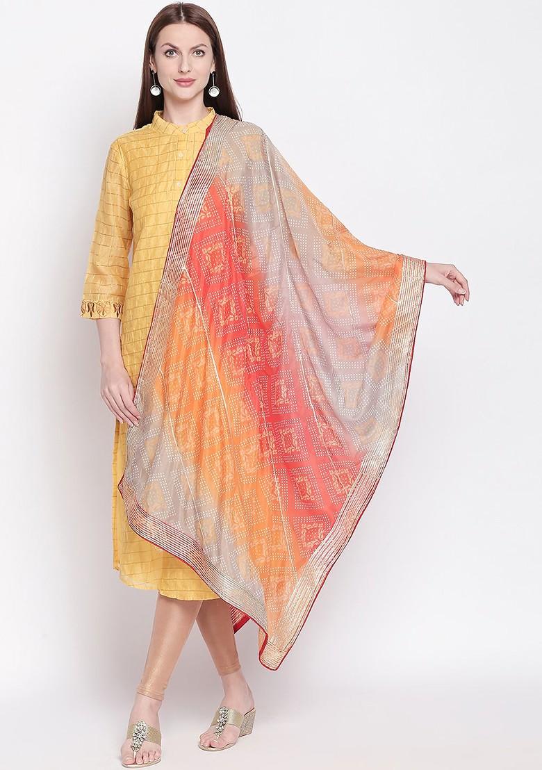Red And Grey Printed Dupatta