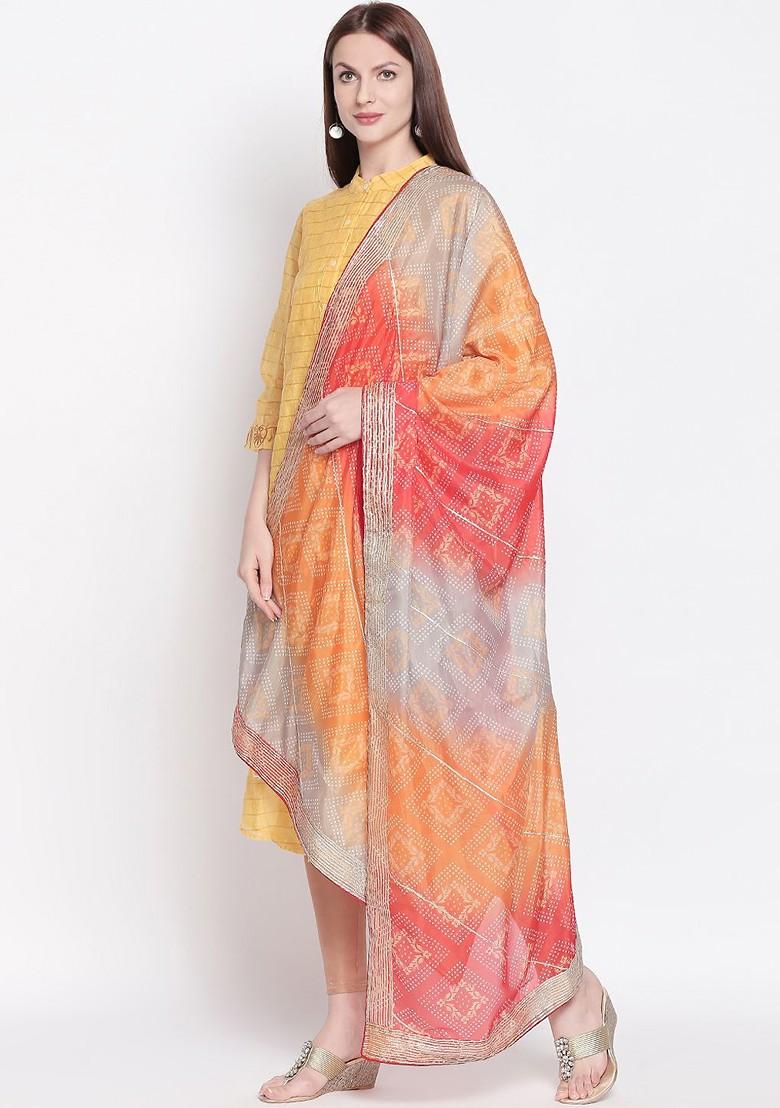 Red And Grey Printed Dupatta