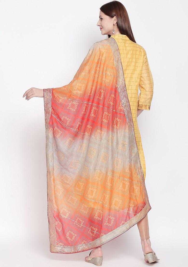 Red And Grey Printed Dupatta