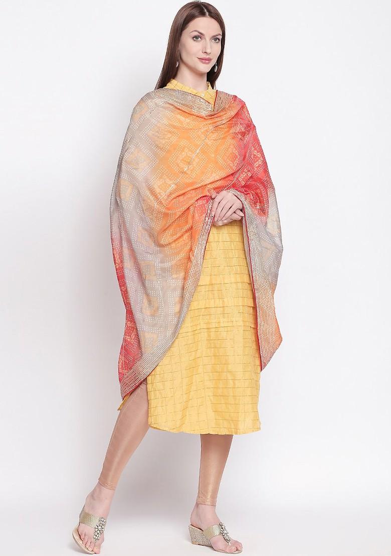 Red And Grey Printed Dupatta