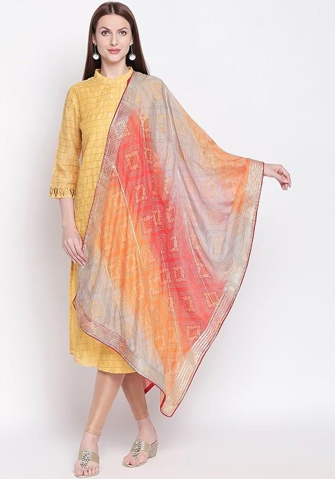 Red And Grey Printed Dupatta