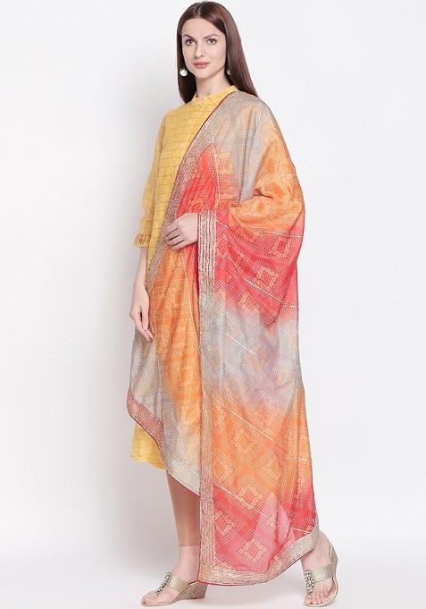 Red And Grey Printed Dupatta