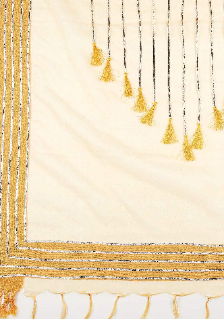 Women Yellow And Silver Coloured Organza Gotta Patti Embroidered Dupatta