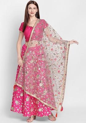 Women Grey And Gold Toned Embroidered Dupatta
