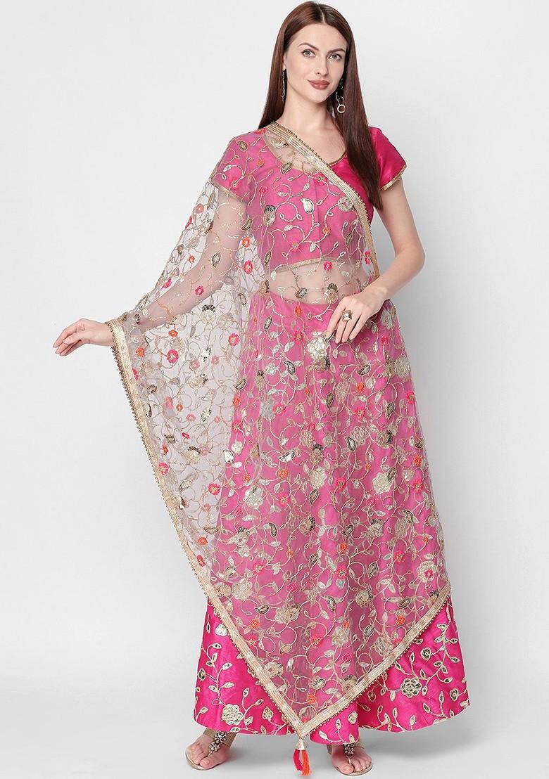 Women Grey And Gold Toned Embroidered Dupatta