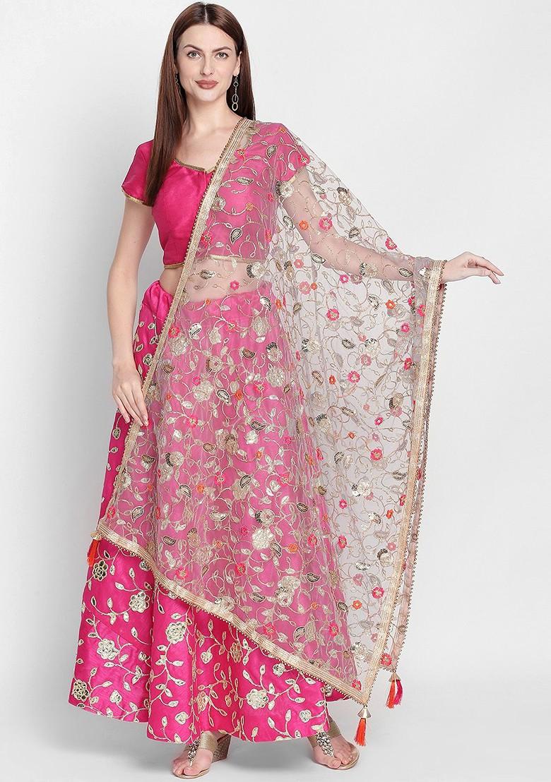 Women Grey And Gold Toned Embroidered Dupatta