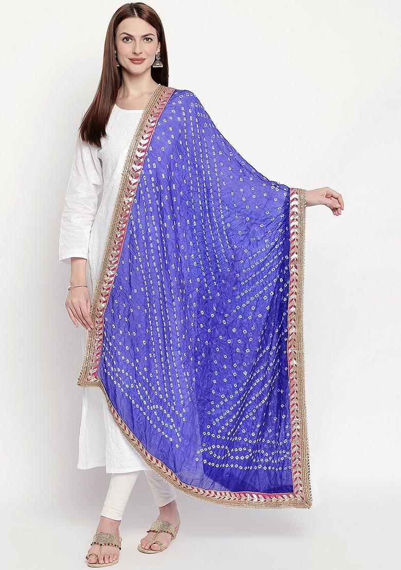 Blue And White Bandhani Dyed Gotta Patti Dupatta