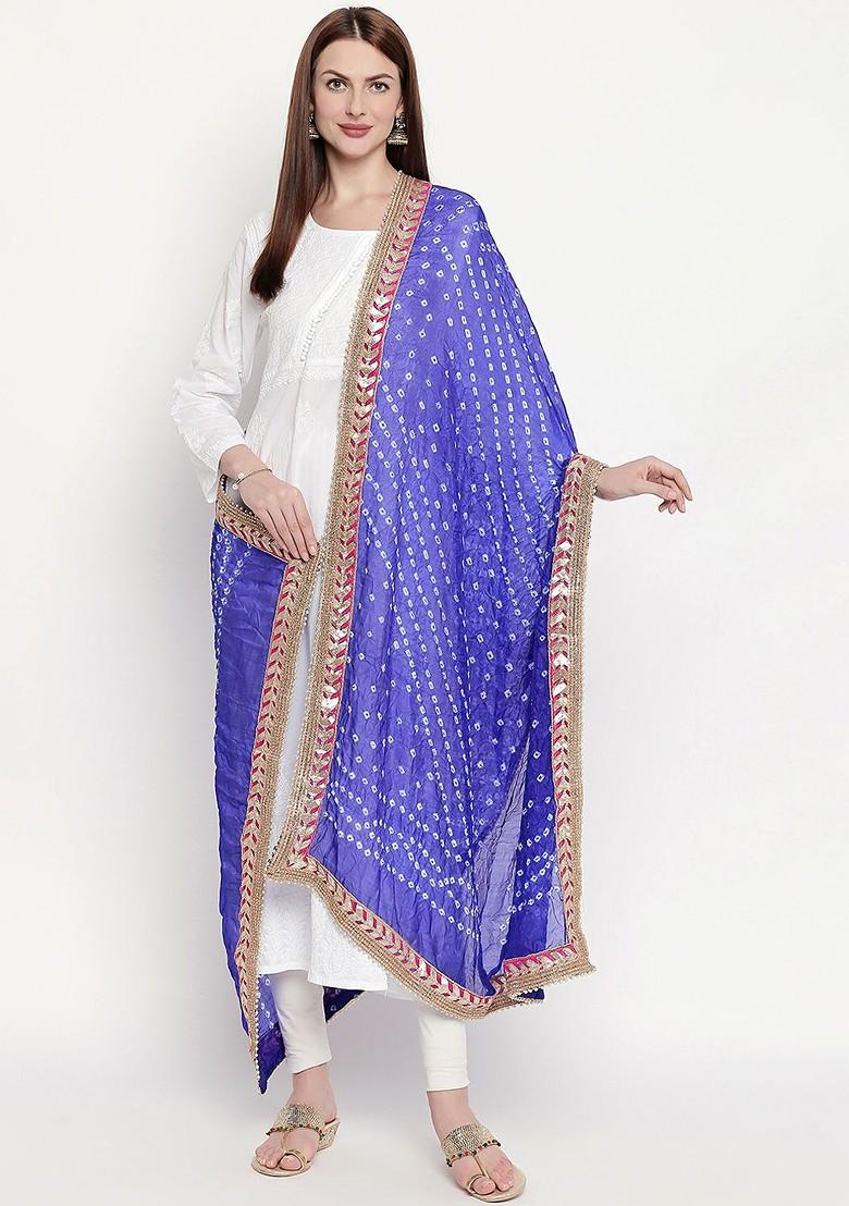 Blue And White Bandhani Dyed Gotta Patti Dupatta