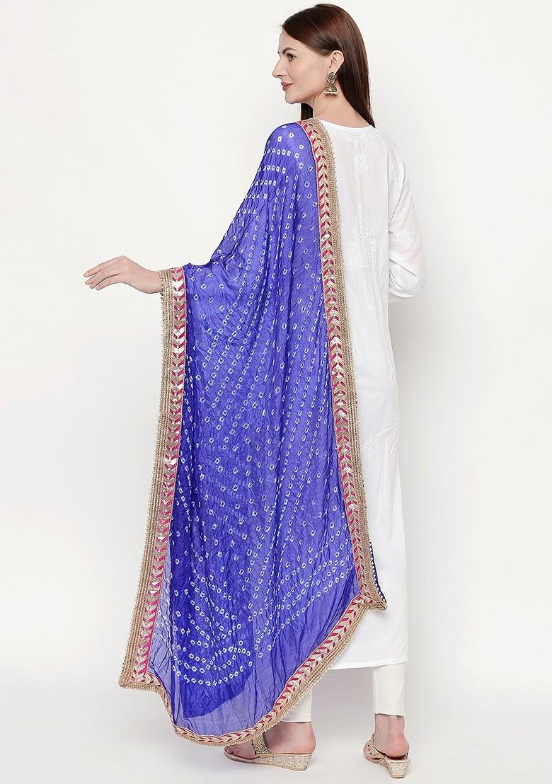 Blue And White Bandhani Dyed Gotta Patti Dupatta