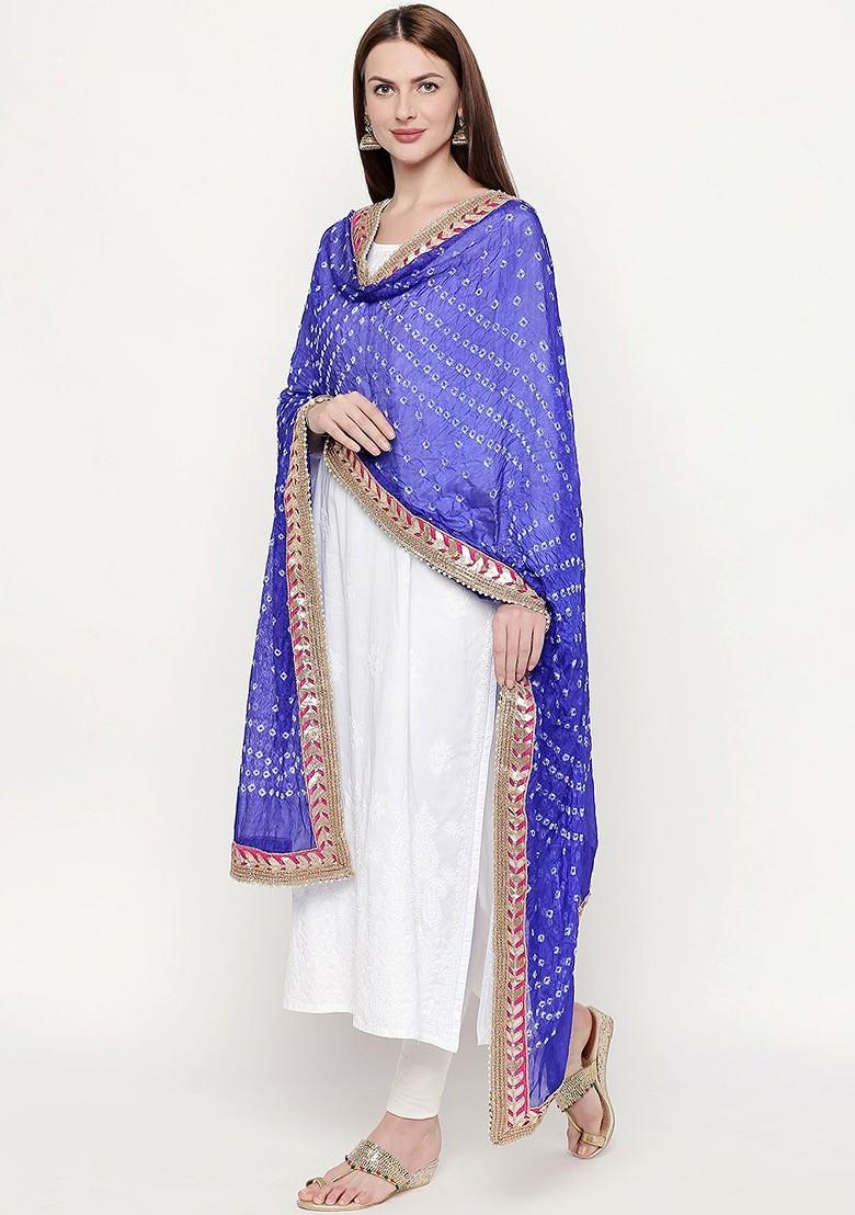 Blue And White Bandhani Dyed Gotta Patti Dupatta