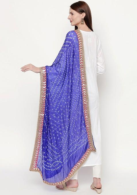 Blue And White Bandhani Dyed Gotta Patti Dupatta