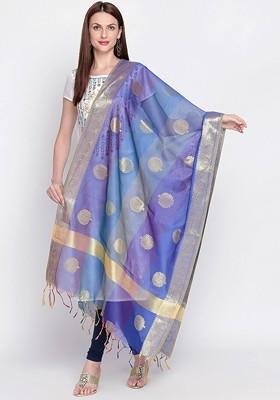 Blue And Gold Toned Woven Design Dupatta