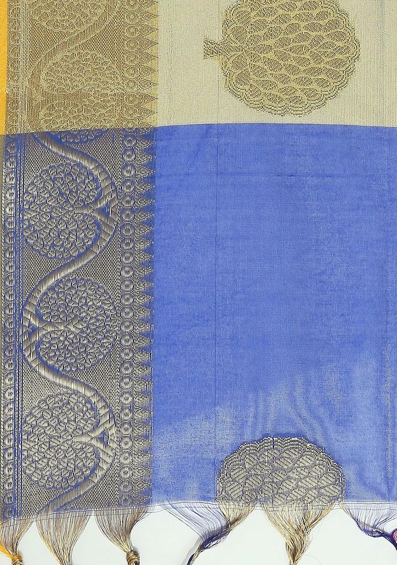 Blue And Gold Toned Woven Design Dupatta